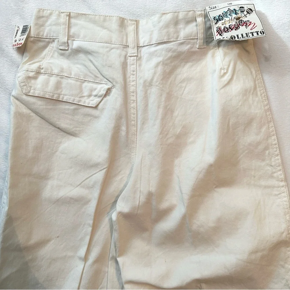 Vintage Rigolletto White Cotton Print Cuffed Pants Kids 12 Short Loose Fit NWT